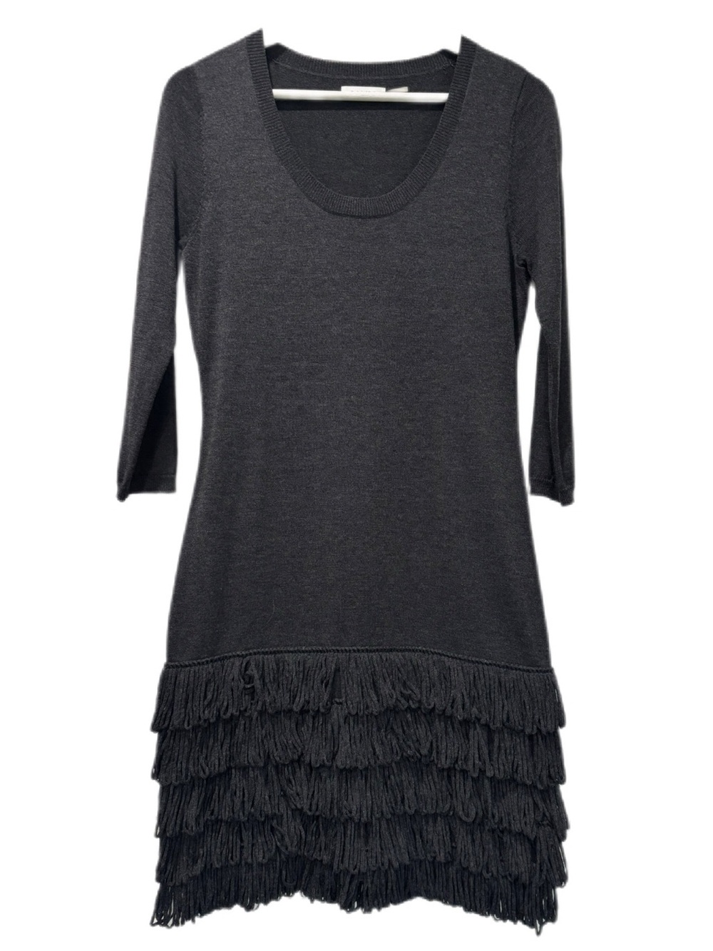 Calvin Klein Charcoal Gray Fringe Loop Knit Sweater Dress Size M